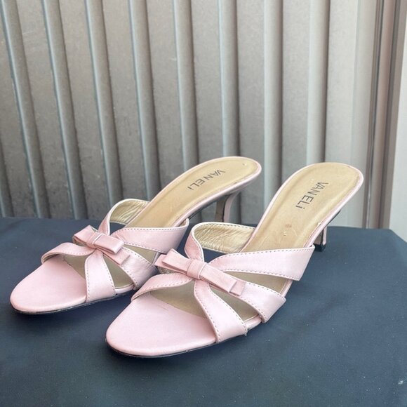 Vaneli Vintage Y2K Light Pink Leather Bow Kitten Heels 8.5 - Picture 2 of 8